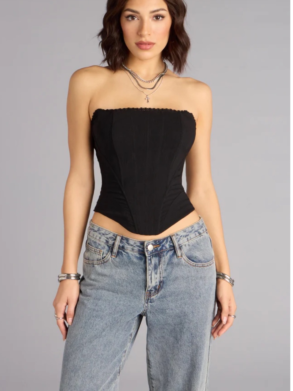 New Windsor Black Forever Flattering Strapless Corset Top SZ Small